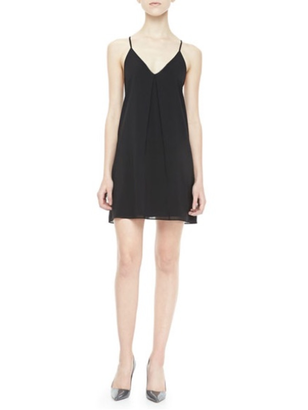 Alice + Olivia Black Mini Slip Dress with V-Neck